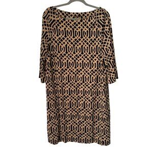 J.McLaughlin XL Catalina Cloth Geometric Black & Brown Long Sleeve Dress